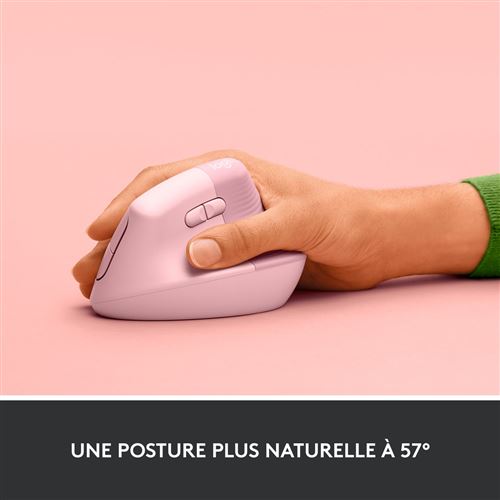 Souris ergonomique verticale Logitech Lift, coloris rose