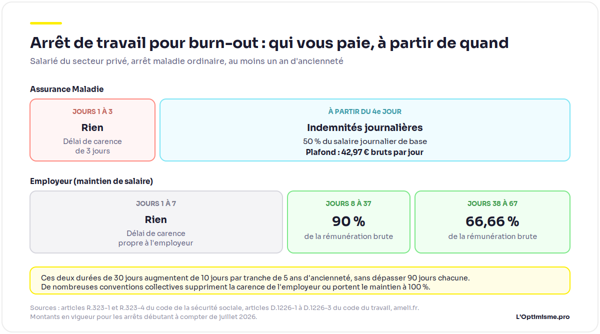 Arrêt de travail pour burn-out : qui vous paie et à partir de quand, entre indemnités journalières et maintien de salaire de l'employeur