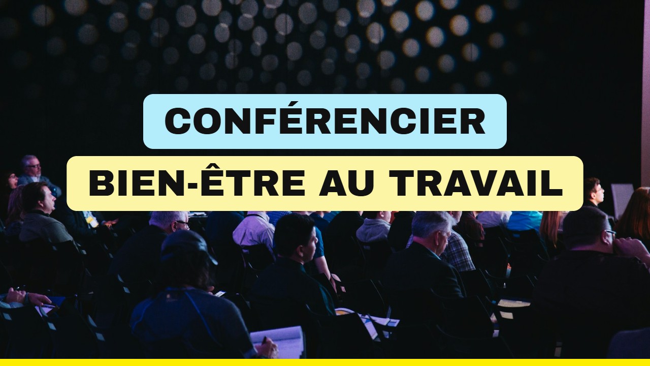 Conférencier bien-être au travail devant une salle de collaborateurs en entreprise