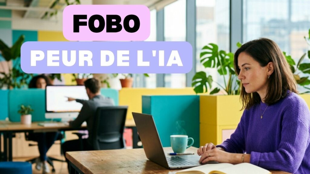 FOBO : une salariée pensive devant son ordinateur pendant qu’un collègue présente un résultat produit par l’IA