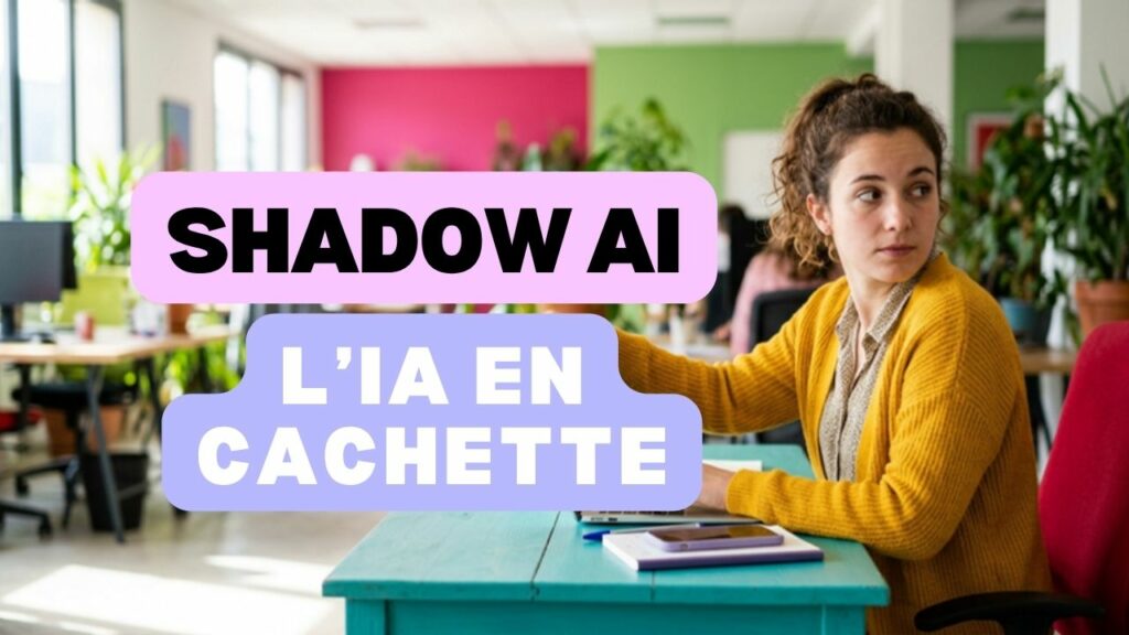 Employée qui masque son écran et jette un regard discret vers l’open space : le shadow AI au travail
